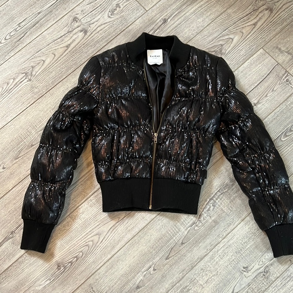 BEBE sparkle puffer jacket